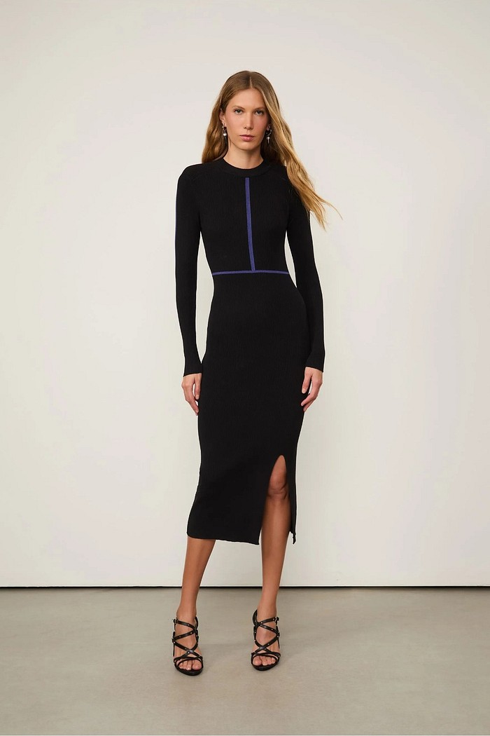 VESTIDO DE TRICOT MIDI LISTRA AZUL ANIMALE