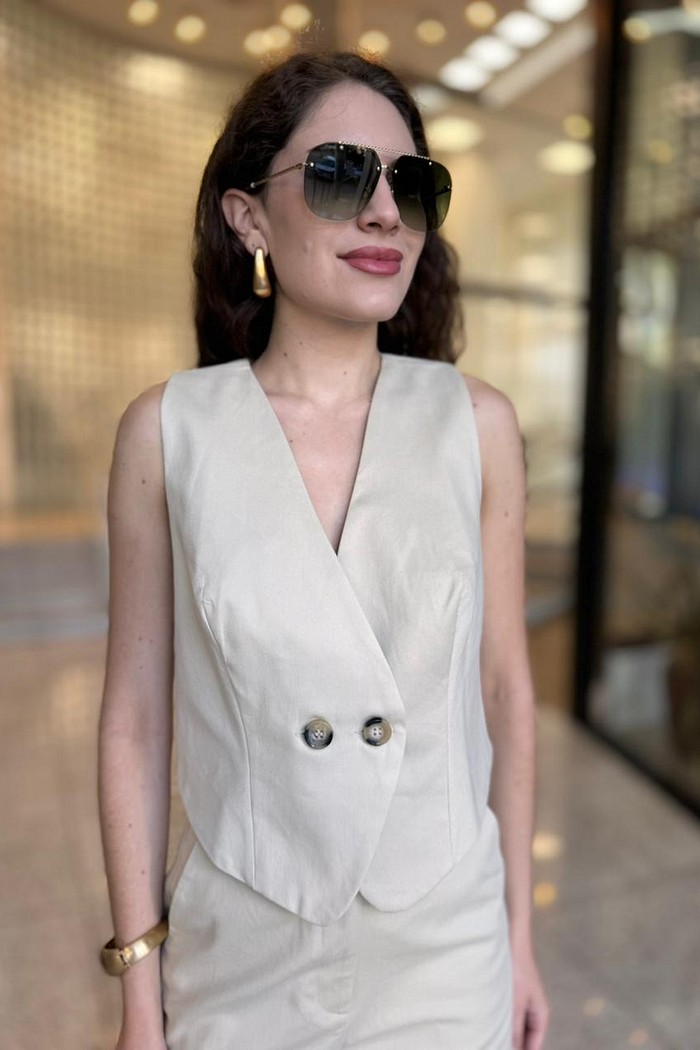 COLETE ALFAIATARIA  BEGE LANÇA PERFUME