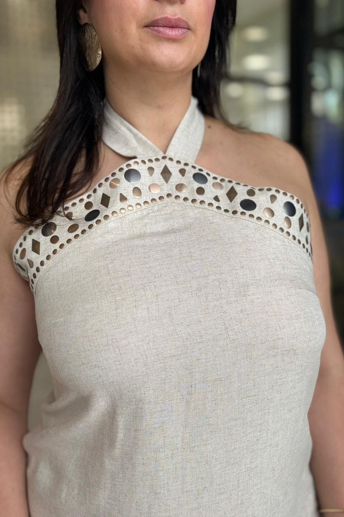 VESTIDO FRENTE UNICA COM LINHO LANÇA PERFUME