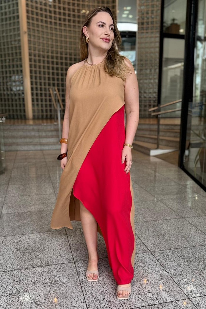 VESTIDO LONGO DECOTE REDONDO COM ALCAS MORENA ROSA