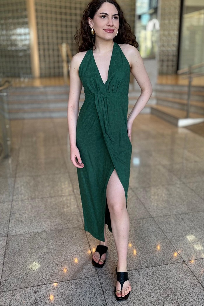 VESTIDO PAREO JACQUARD ONCA VERDE CADIS VERDE ANIMALE