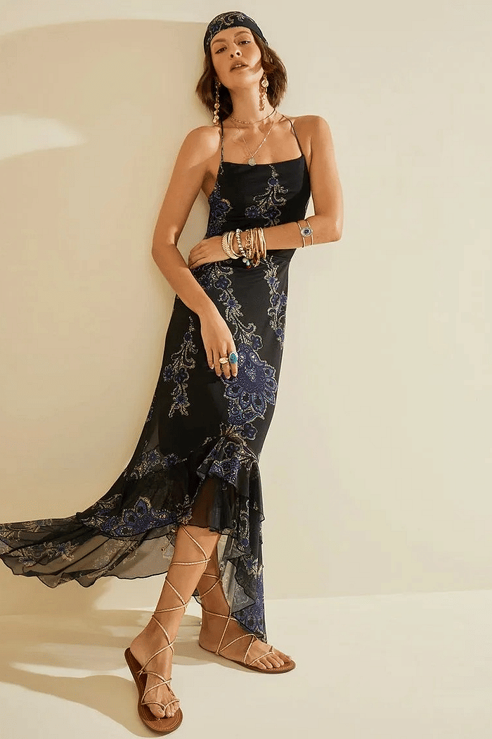 VESTIDO AJUSTADO DECOTE RETO COM ALCA LONGO MORENA ROSA