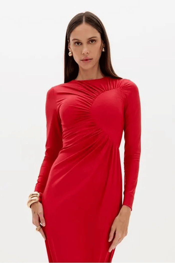 VESTIDO SUPER MIDI MANGA LONGA VERMELHO