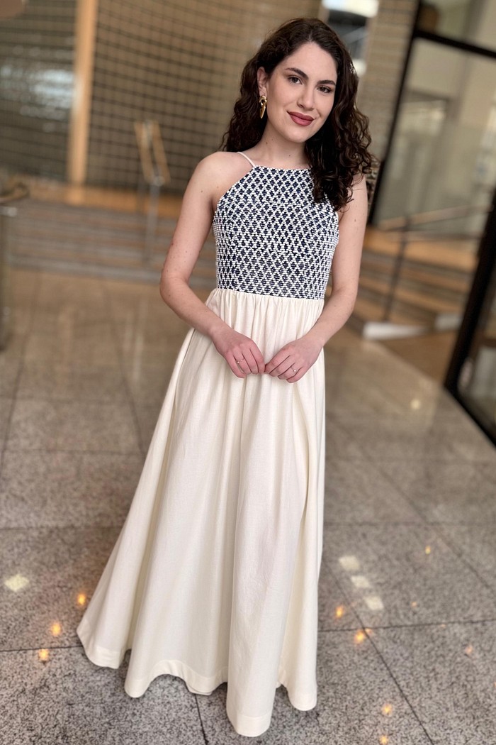 VESTIDO LONGO COM APLICAÇÕES LANÇA PERFUME