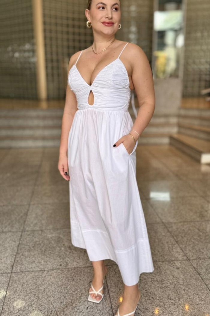 VESTIDO MIDI DE ALGODAO BRANCO ANIMALE