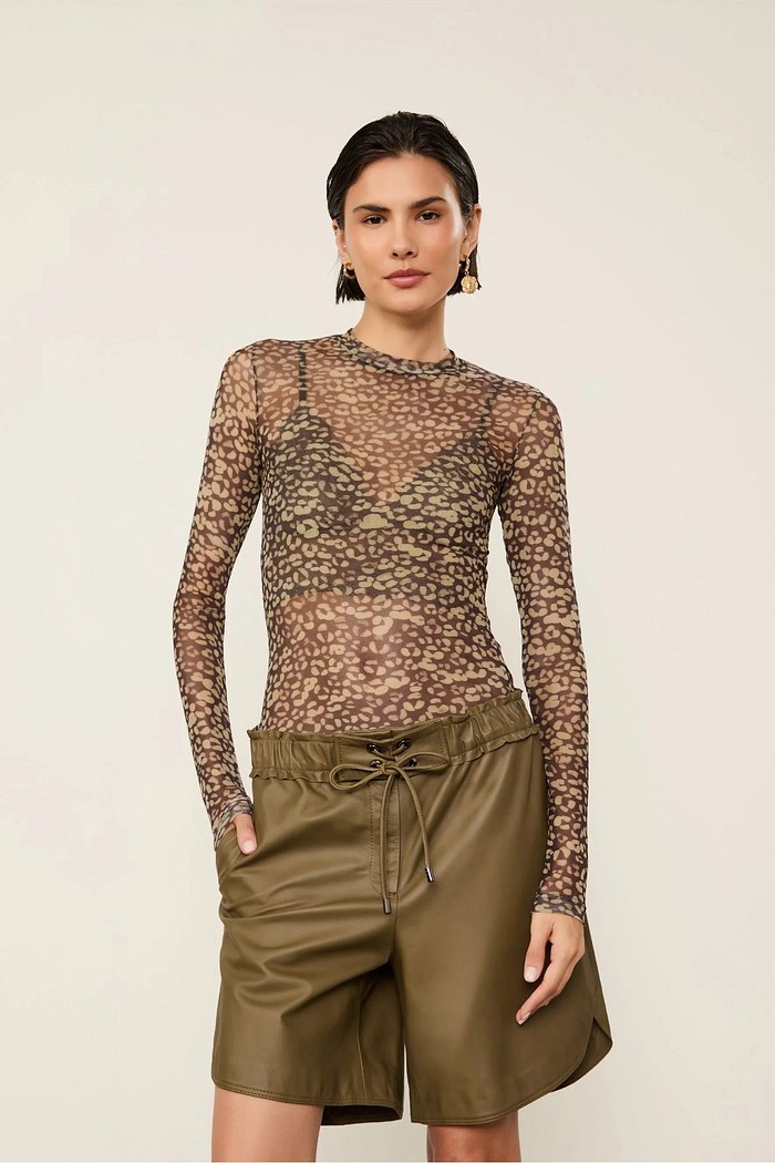 BLUSA GOLA CARECA DE TULE ONÇA ANIMALE