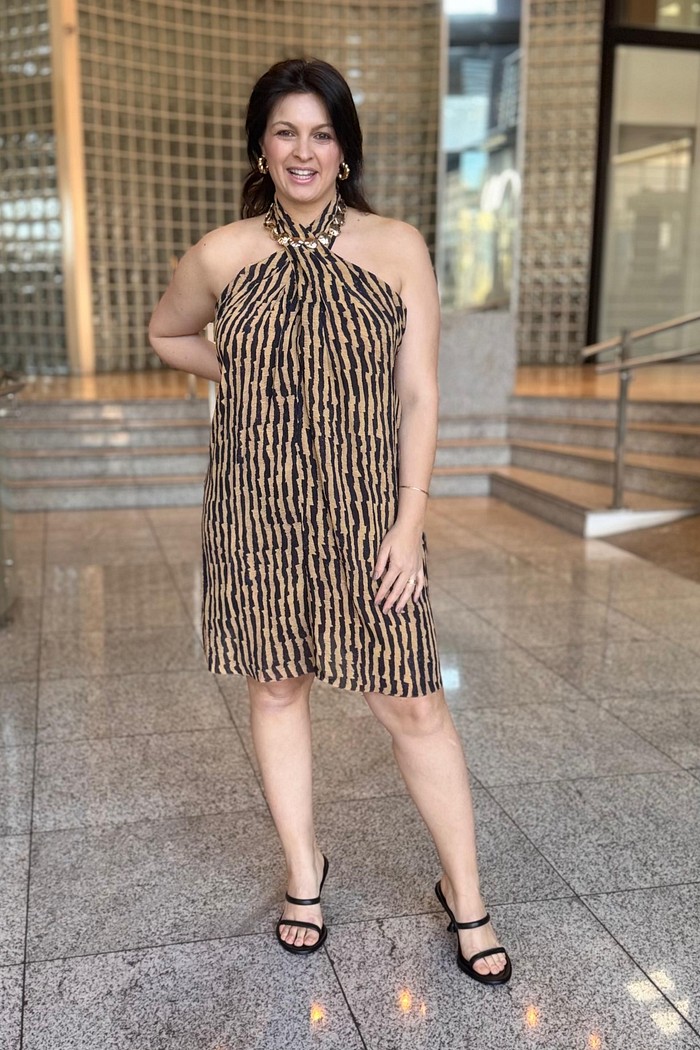 VESTIDO CURTO TRANSPASSE GOLA LISTRA ANIMALE