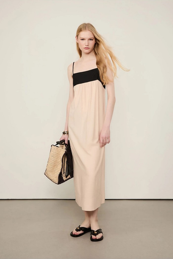 VESTIDO MIDI BICOLOR DECOTE RETO ANIMALE