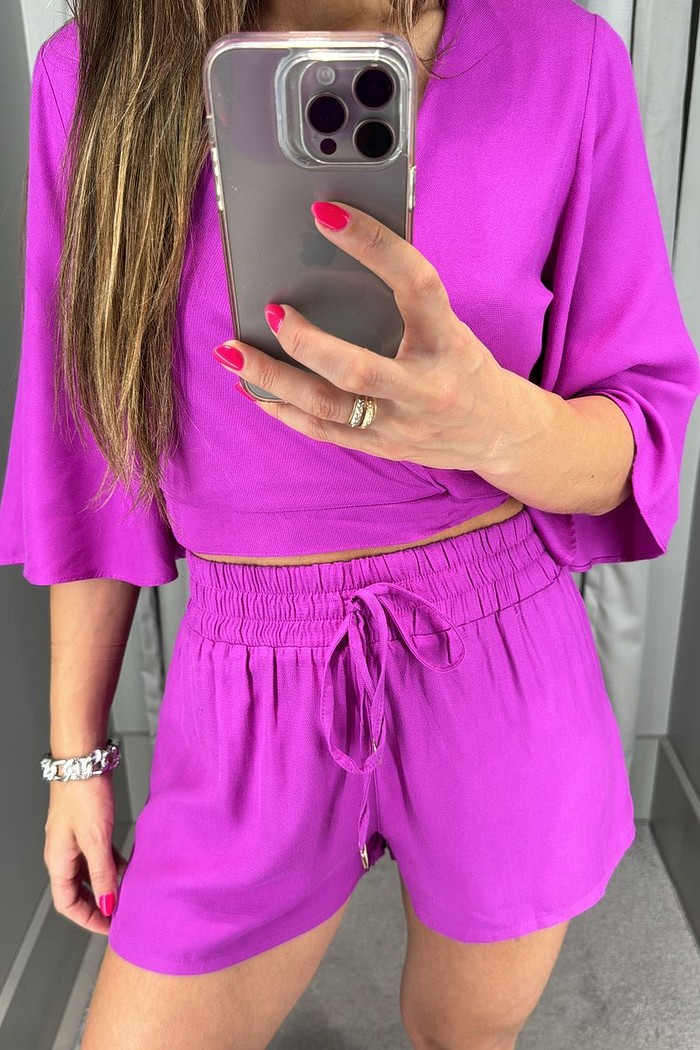 SHORTS BOXER COM AMARRACAO ROXO MORENA ROSA