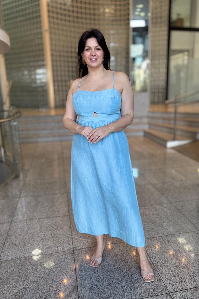 VESTIDO MIDI LINHO AZUL SEREIA ANIMALE