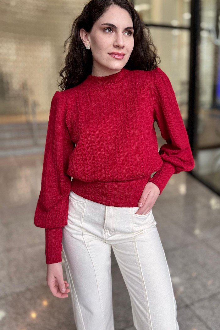 BLUSA  TRICO PUNHO LARGO VERMELHO TIGRARA