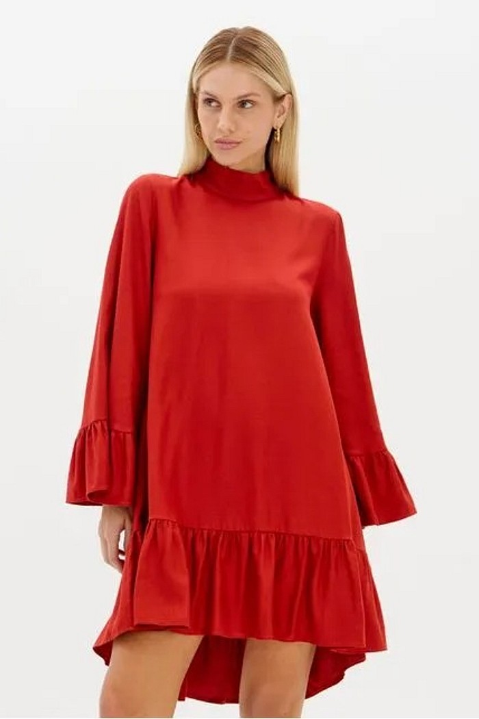 VESTIDO CURTO MANGA LONGA VERMELHO LANÇA PERFUME