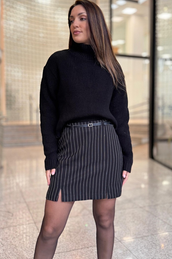 SAIA CURTA ALFAIATARIA COM CINTO - LT-PRETO/OFF WHITE / 36 [MOR]