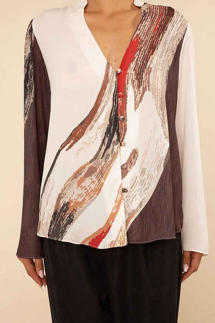 CAMISA SOLTA DECOTE V MANGA PADRAO MORENA ROSA