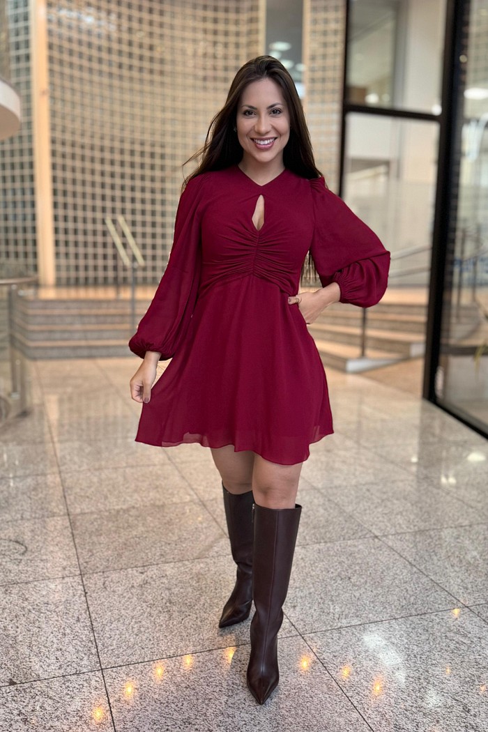 VESTIDO DE GEORGETTE CURTO FRANZDIO MARROM ANIMALE