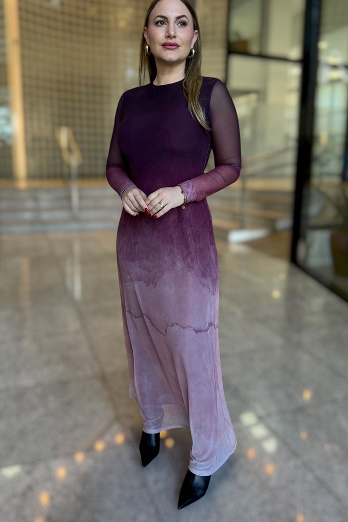 VESTIDO LONGO EVASE ESTAMPADO LANÇA PERFUME