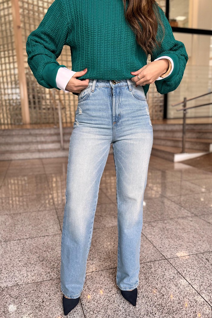 CALCA JEANS RETA SUPER HIGH