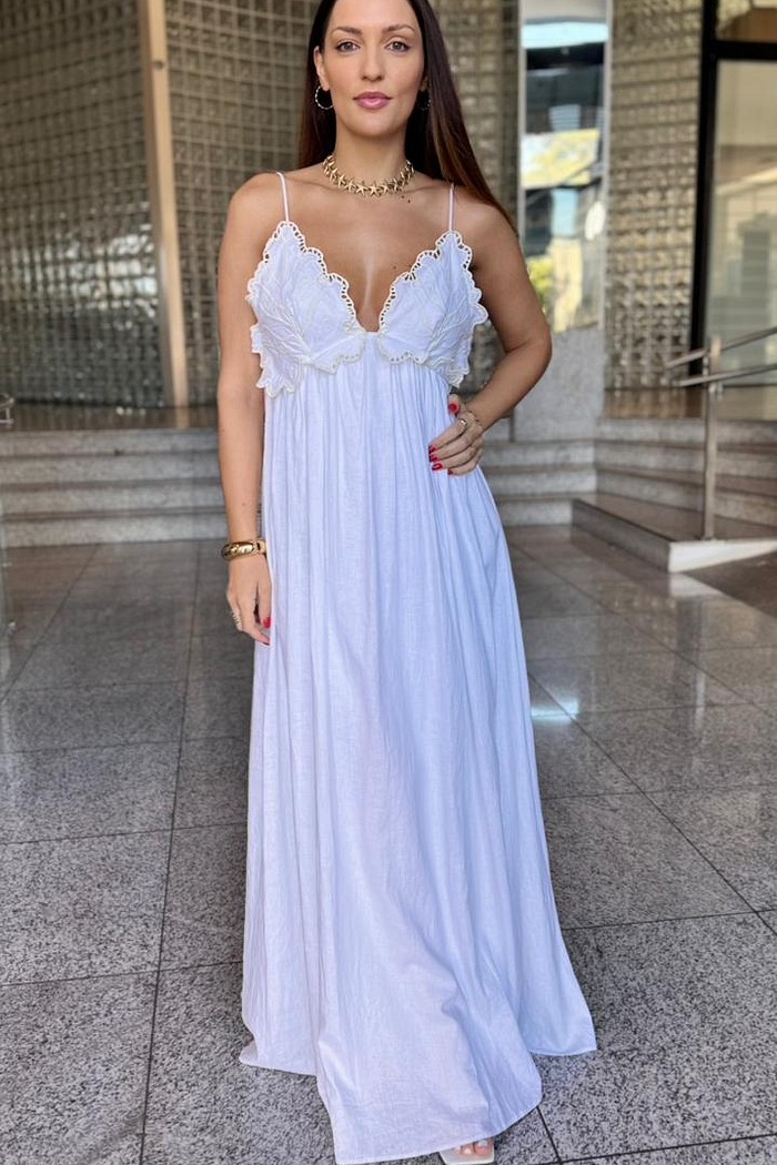 VESTIDO SUPER MIDI DE ALCA COM LINHO LANÇA PERFUME