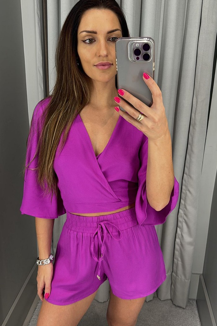 SHORTS BOXER COM AMARRACAO ROXO MORENA ROSA