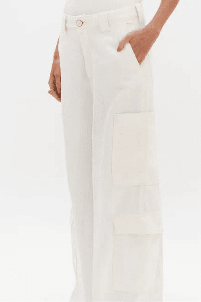 CALCA SARJA RELAXED CARGO HIGH OFF WHITE LANÇA PERFUME