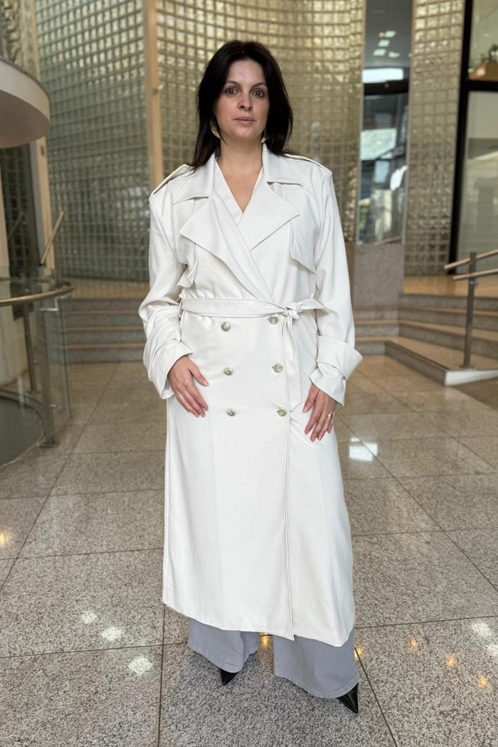 TRENCH COAT ALONGADO OFF WHITE LANÇA PERFUME