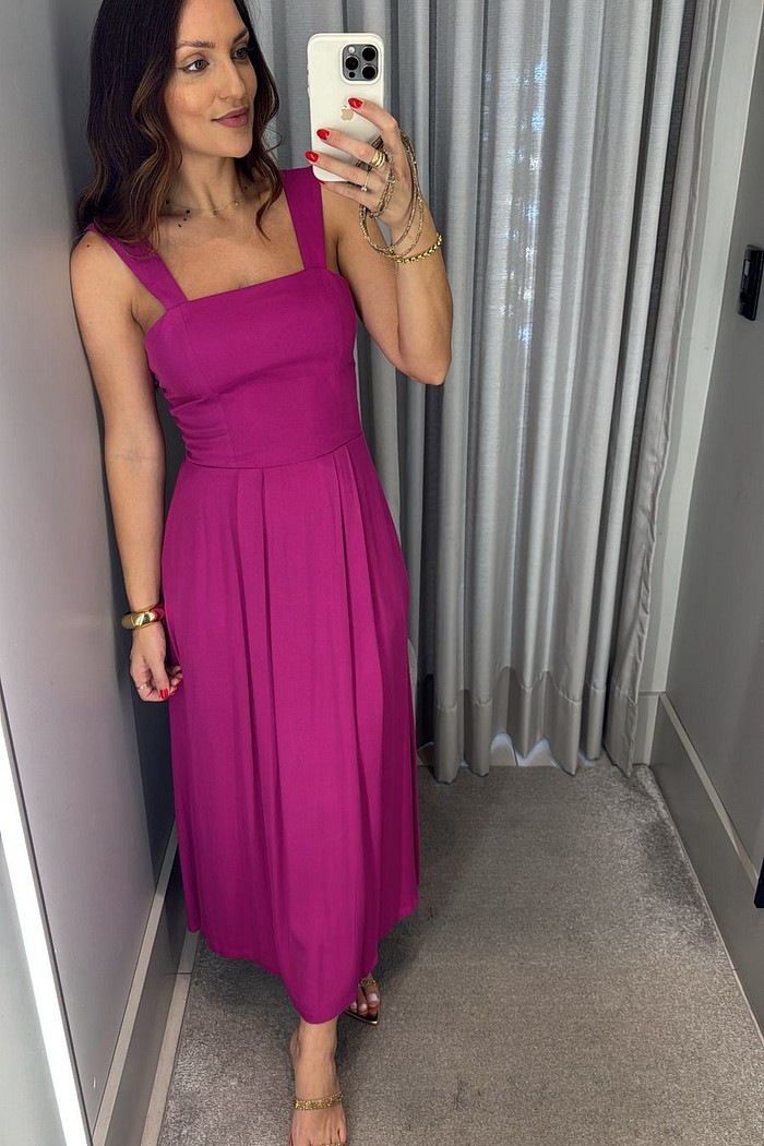 VESTIDO MIDI DECOTE QUADRADO COM LASTEX MORENA ROSA