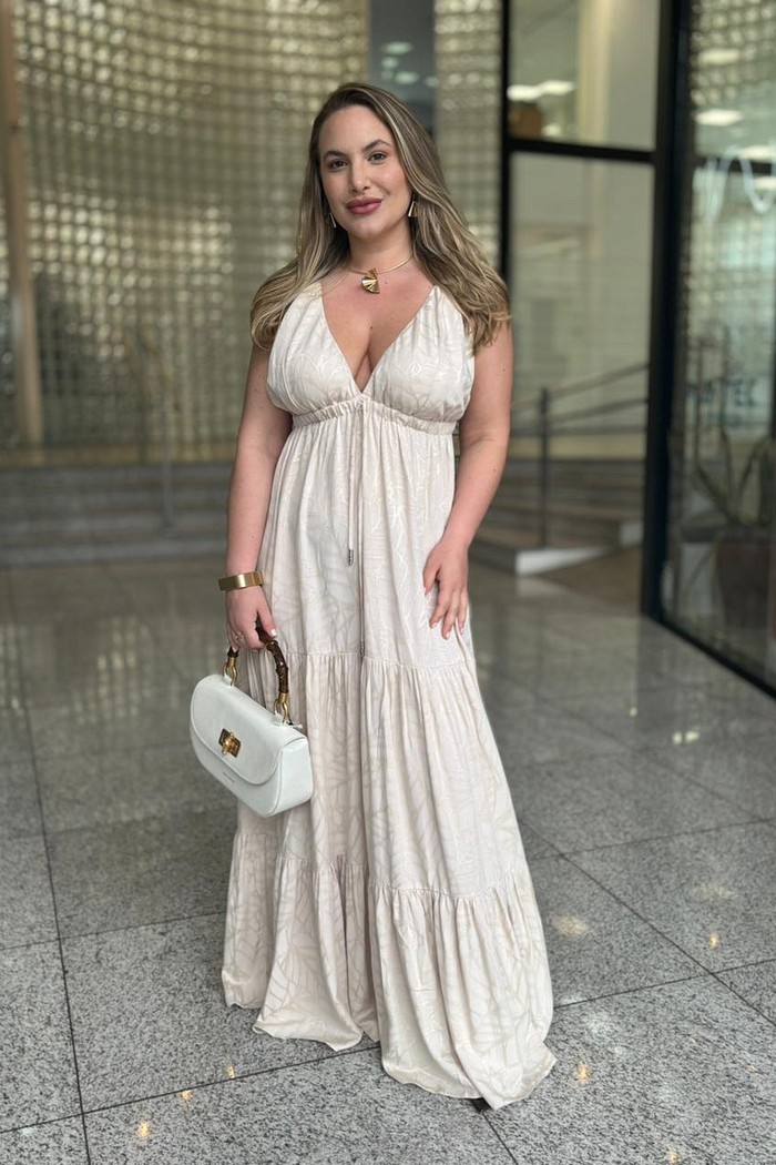 VESTIDO LONGO BABADO MARFIM MY PLACE