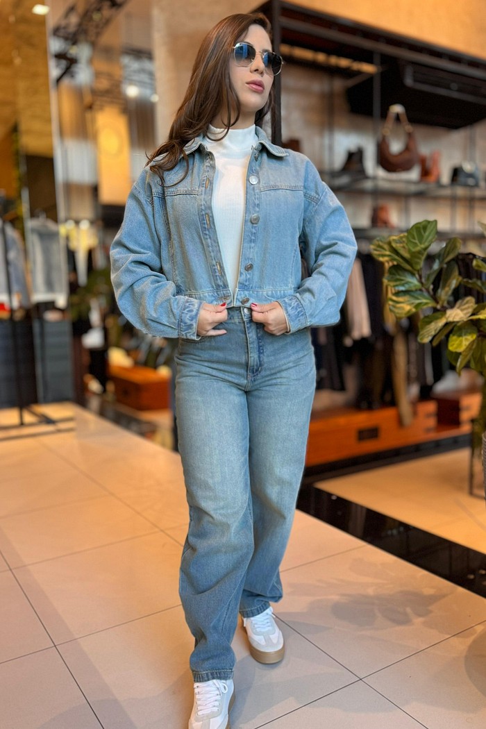 CALÇA JEANS WIDE LEG CINTURA ALTA MORENA ROSA