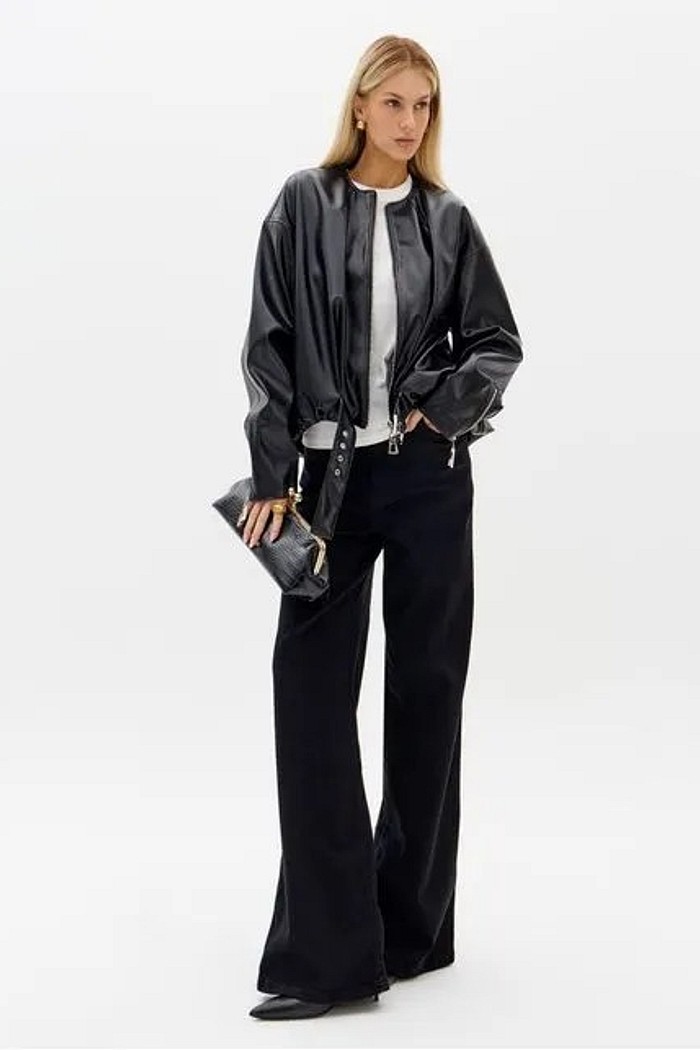 CALCA JEANS WIDE LEG HIGH PRETO LANÇA PERFUME