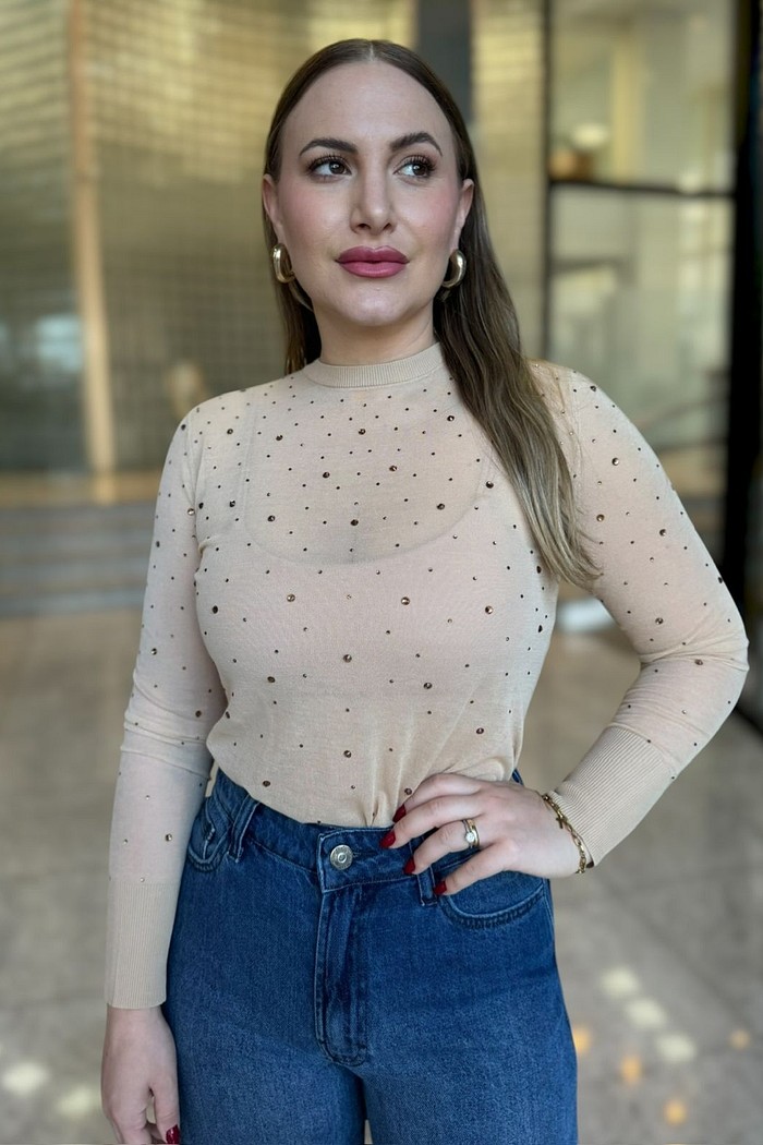 TOP SEGUNDA PELE HOTFIX TRICOT - P - BEGE