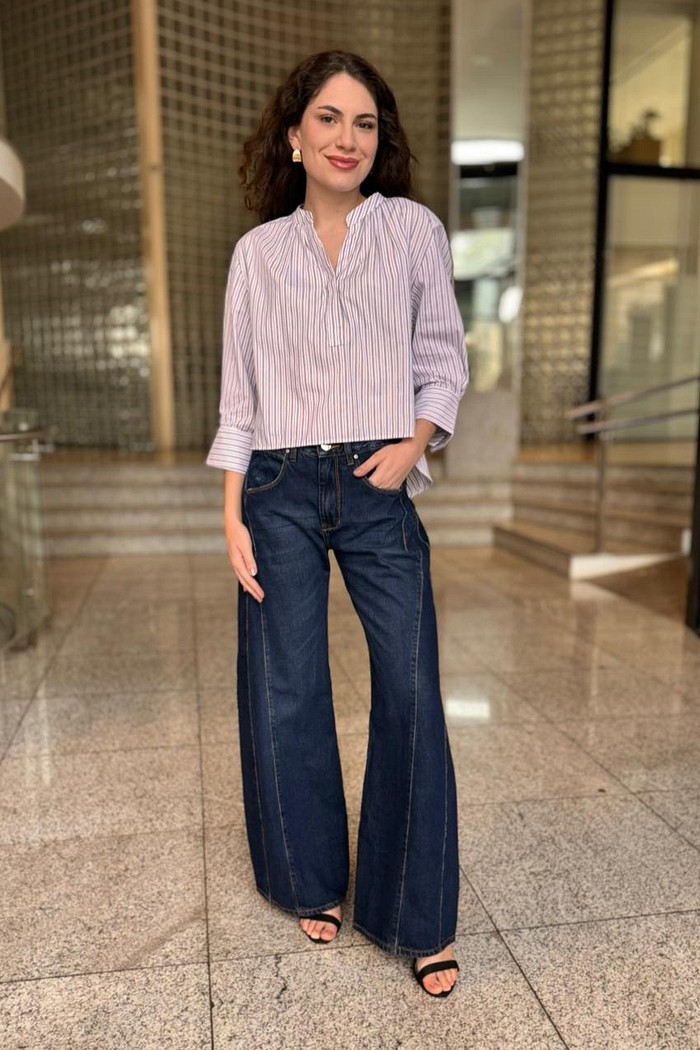 CALÇA JEANS RETA RECORTE LATERAL CINTURA ANIMALE