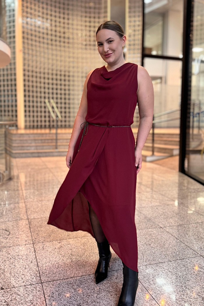 VESTIDO CAVA FRANCESA SEM MANGA LONGO BORDO MARIA VALENTINA