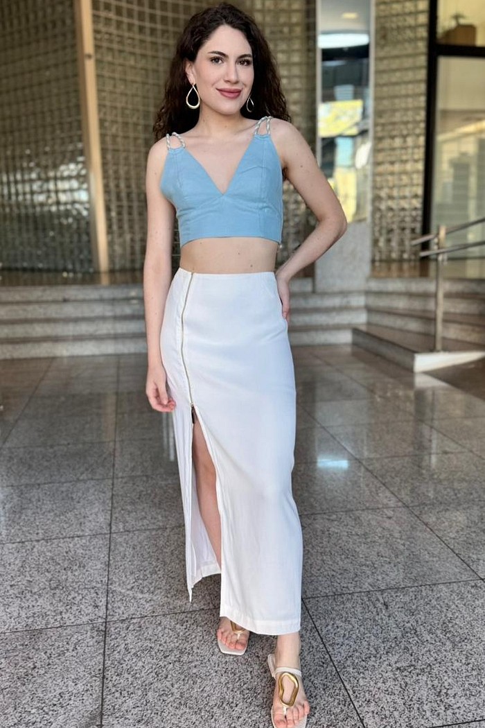 TOP ALCA TRANCADA AZUL  CLARO ANIMALE