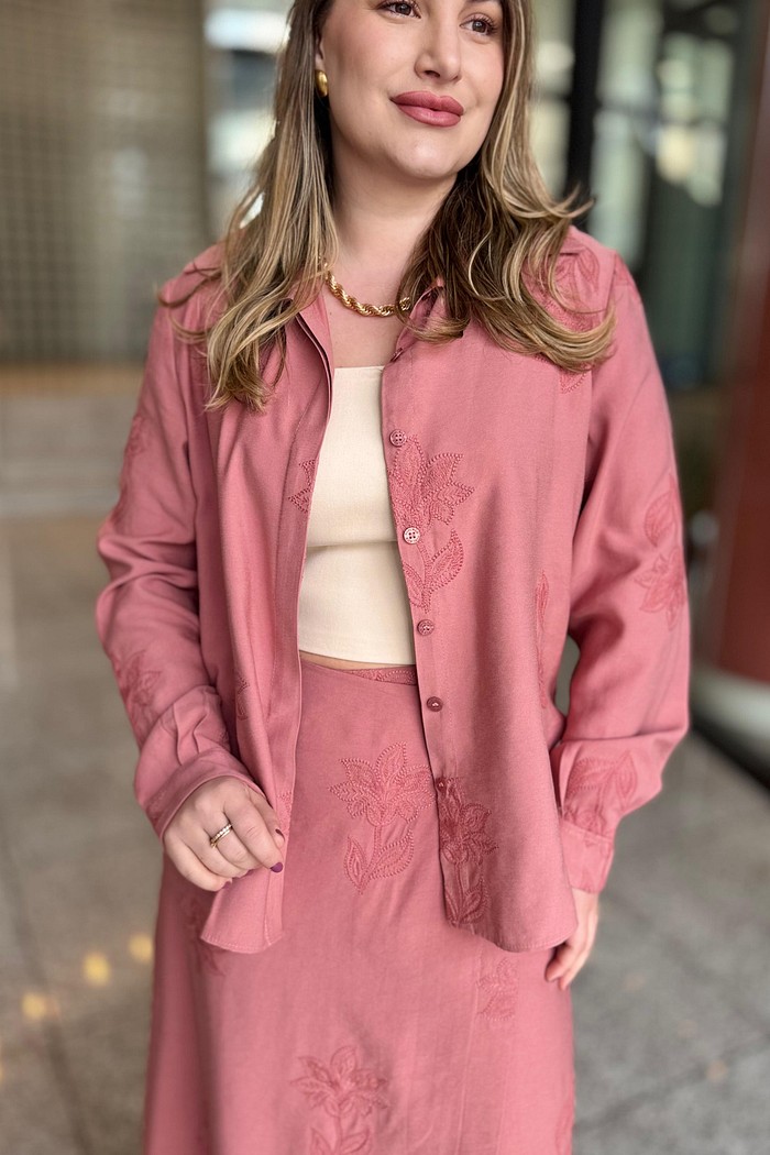 CAMISA BORDADO FLORES GOIABA MY PLACE