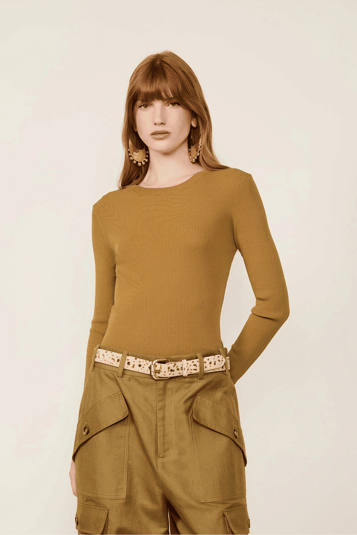 TOP MANGA LONGA CANELADO DE TRICOT COLOR ANIMALE