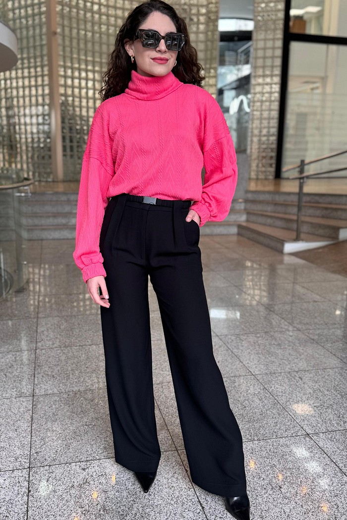 BLUSA GOLA ALTA  DETALHE PUNHO PINK MORENA ROSA