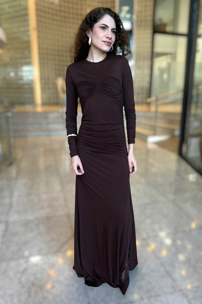 VESTIDO LONGO MARROM NOBUCK FRANZIDO FORUM