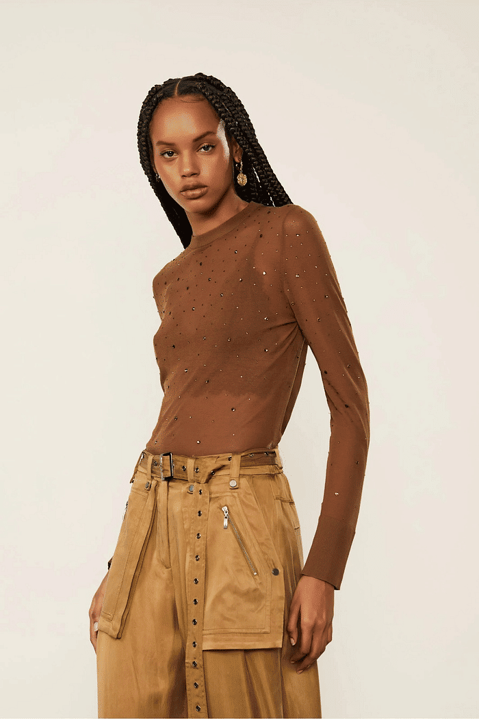 TOP SEGUNDA PELE HOTFIX TRICOT MARROM ANIMALE