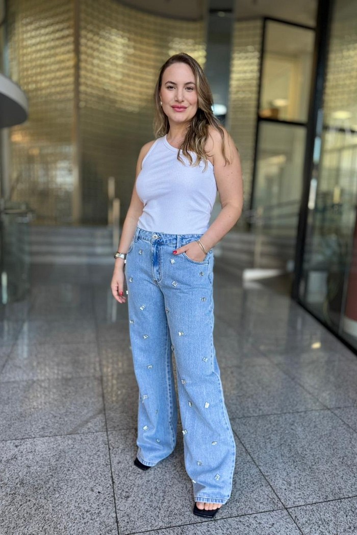 CALCA JEANS RAQUEL WIDE LEG INDIGO FORUM