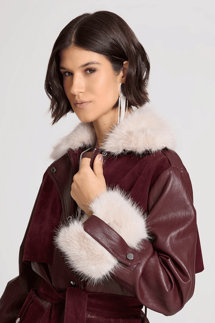 JAQUETA MIXED LEATHER VINHO JOHN JOHN