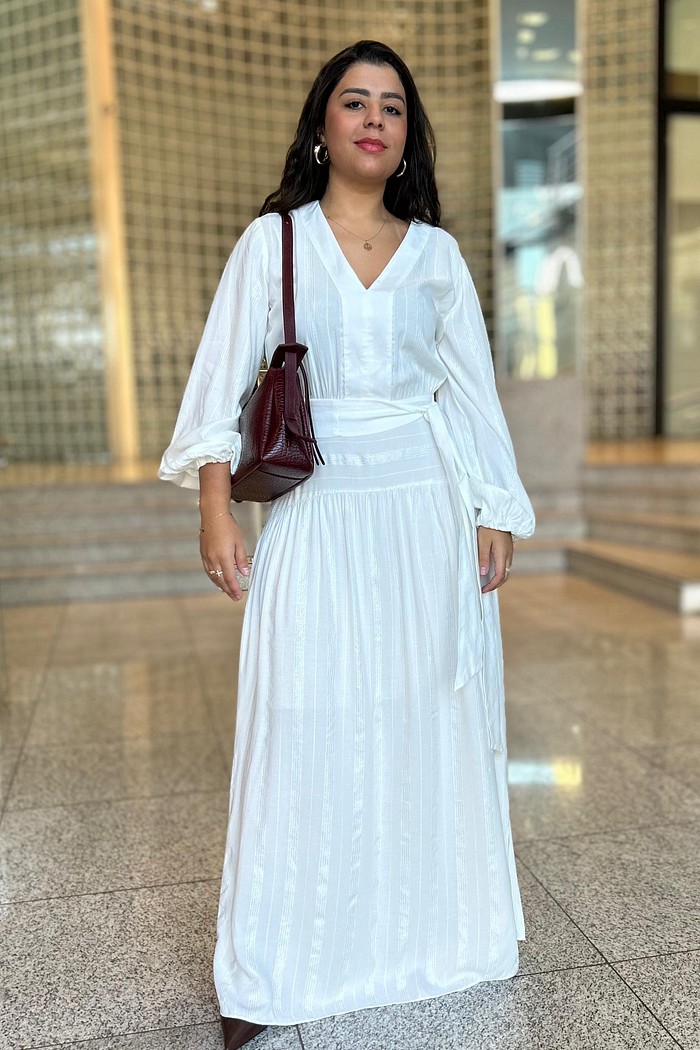 VESTIDO AJUSTADO MANGA LONGA BRANCO MORENA ROSA