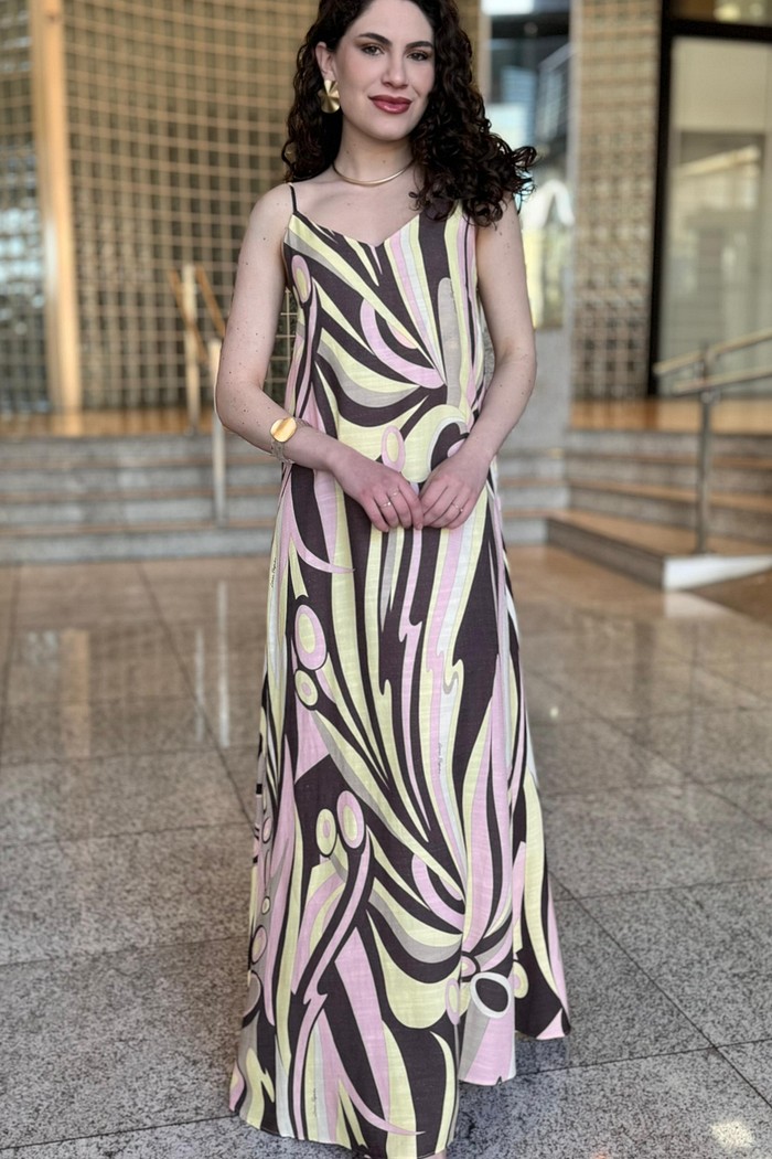 VESTIDO SUPER MIDI ESTAMPADO DE ALÇAS LANÇA PERFUME