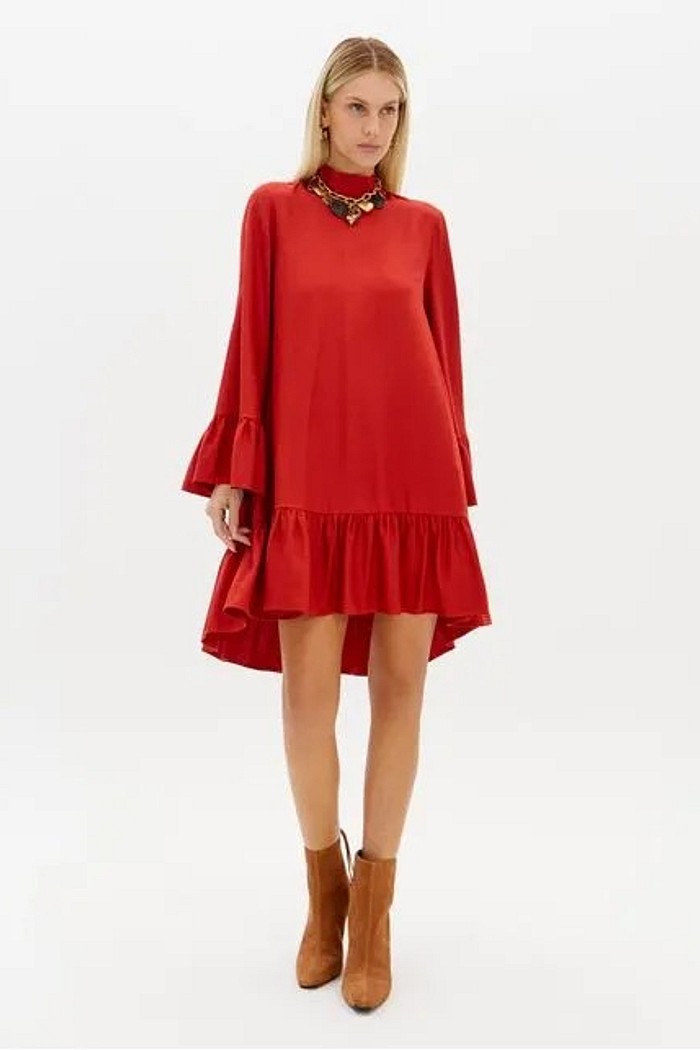 VESTIDO CURTO MANGA LONGA VERMELHO LANÇA PERFUME