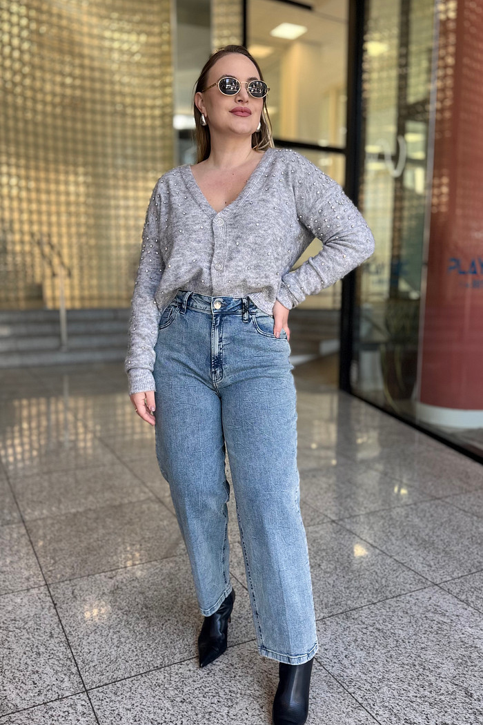 CARDIGAN ARI CINZA COM APLICAÇÕES JOHN JOHN