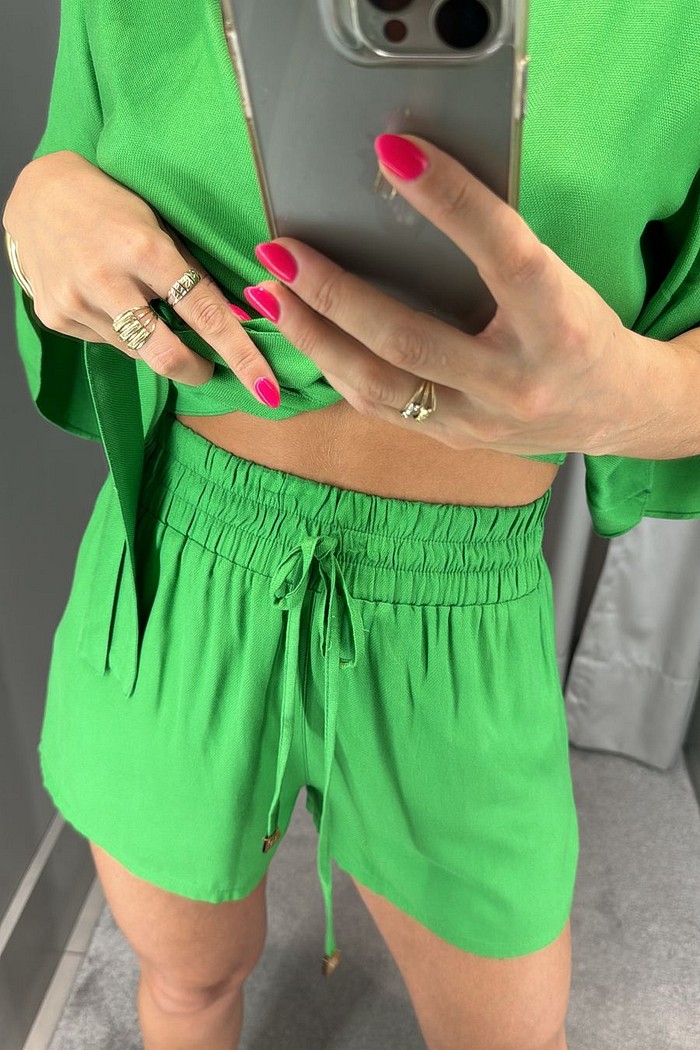 SHORTS BOXER COM AMARRACAO VERDE MORENA ROSA