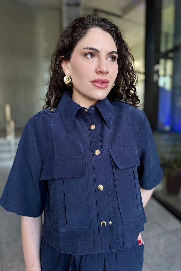 CAMISA CURTA MANGA CURTA  AZUL MARINHO LANÇA PERFUME