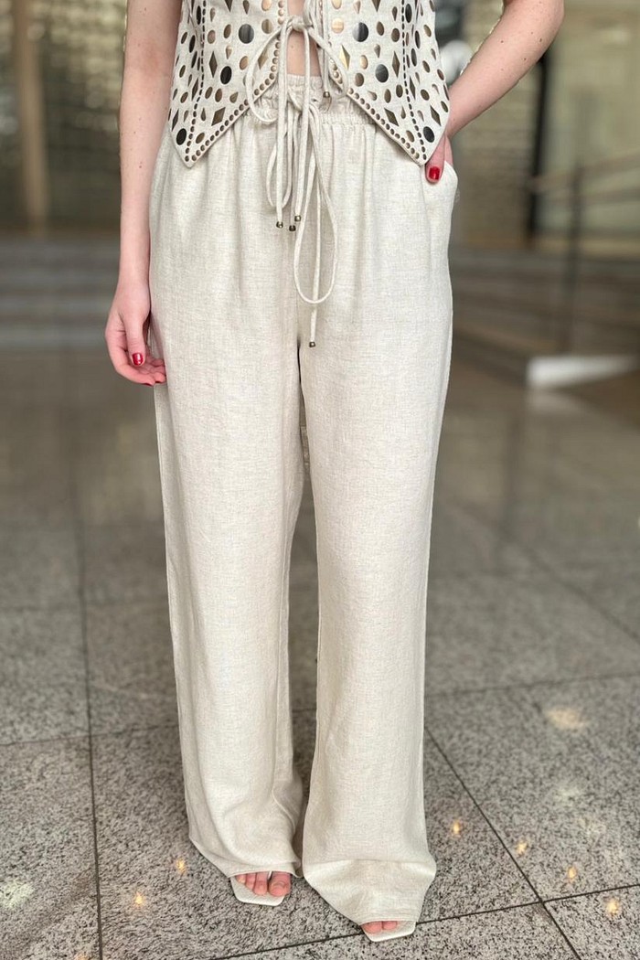 CALCA WIDE LEG CINTURA ALTA COM LINHO LANÇA PERFUME