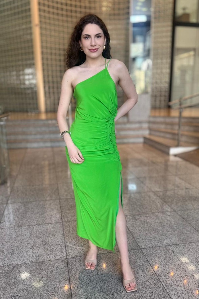 VESTIDO LONGO DE SEDA UM OMBRO ANIMALE