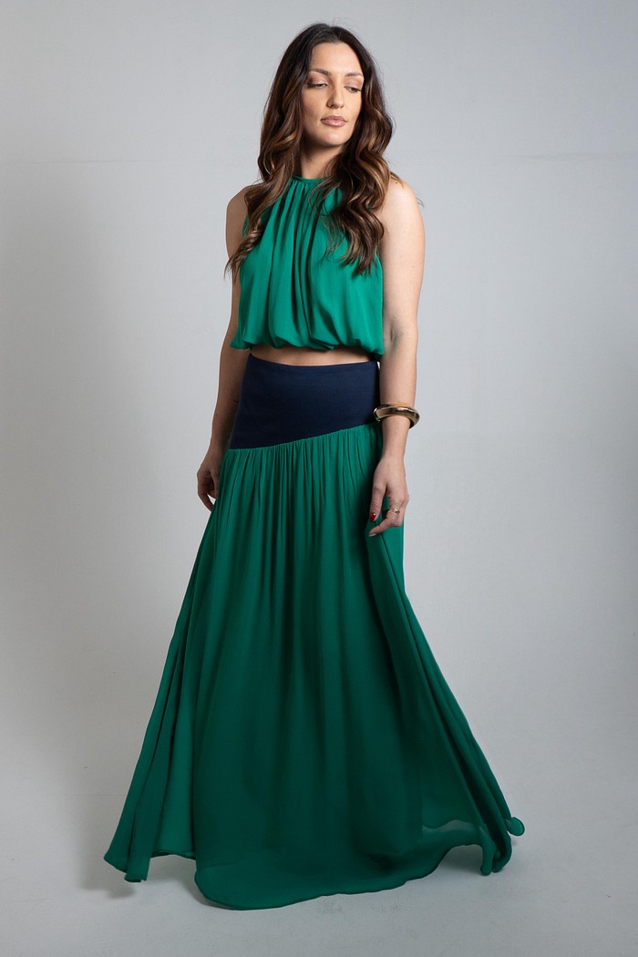 SAIA SUPER MIDI FLUIDA COM CINTURA ALTA LANÇA PERFUME