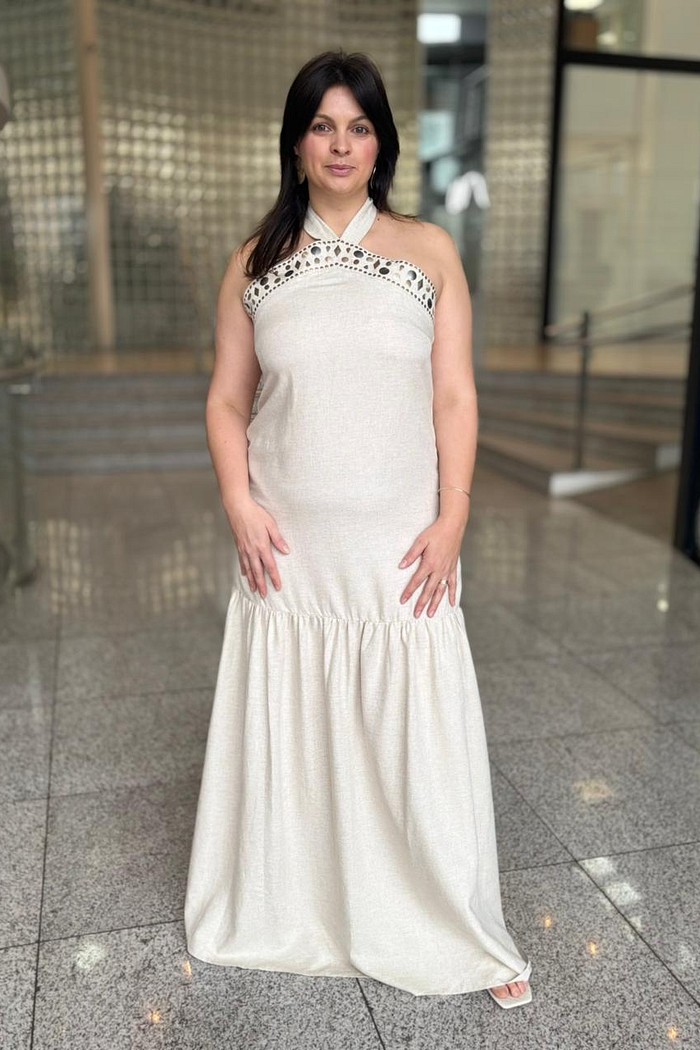 VESTIDO FRENTE UNICA COM LINHO LANÇA PERFUME